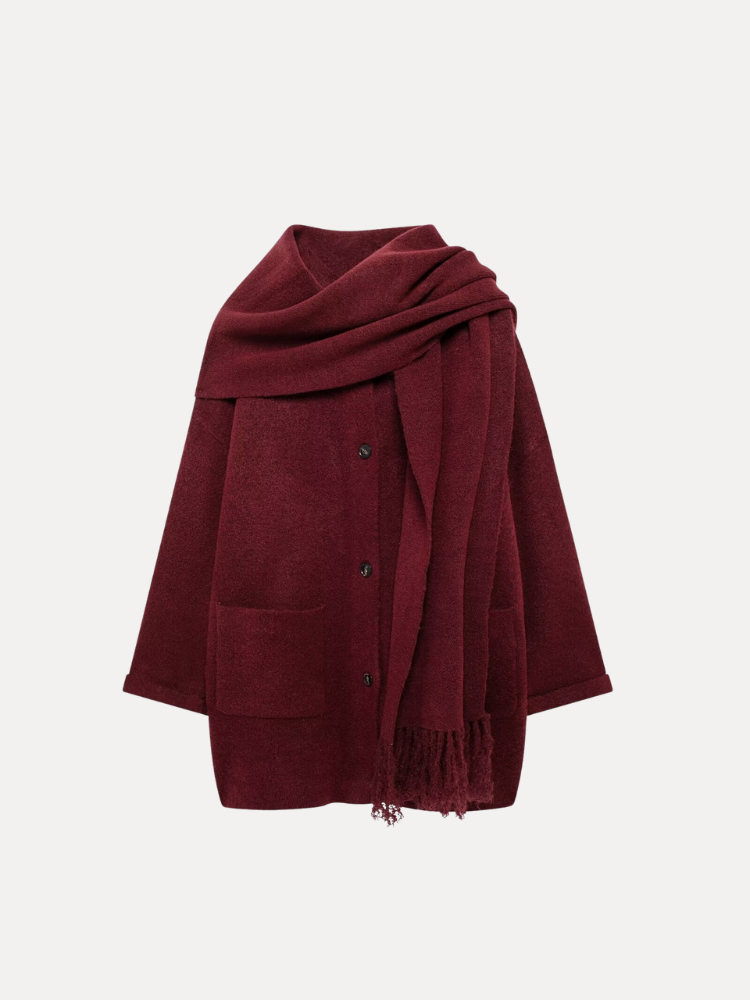 Soft Cardigan Coat with Removable Scarf