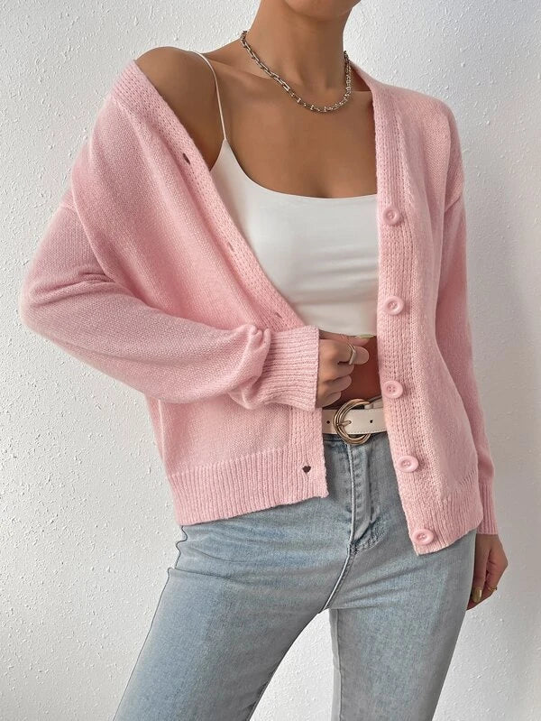 French Drop Shoulder Buttoned Cardigan