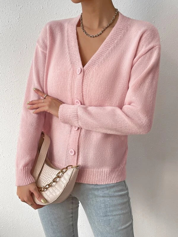 French Drop Shoulder Buttoned Cardigan