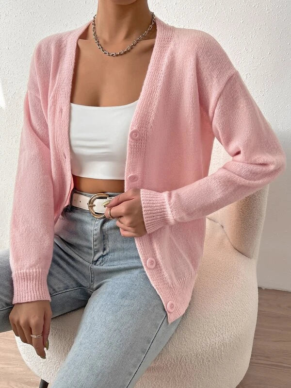 French Drop Shoulder Buttoned Cardigan