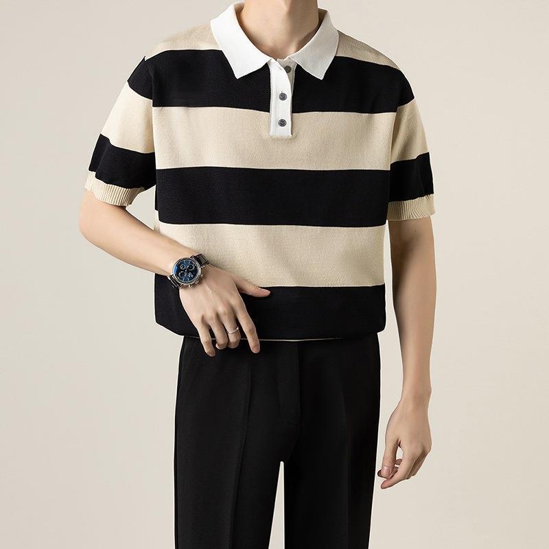 Gerald Casual Striped Knit Polo Shirt