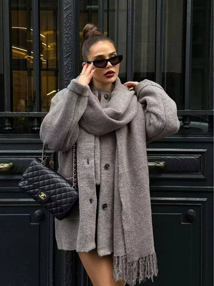 Soft Cardigan Coat with Removable Scarf