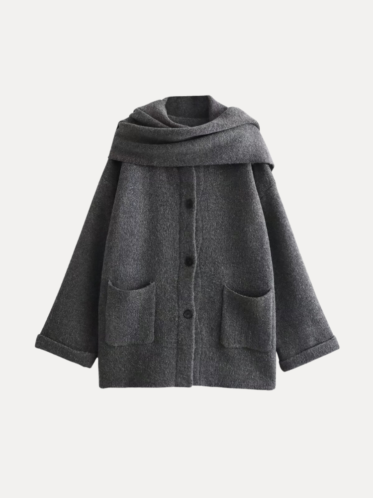 Soft Cardigan Coat with Removable Scarf