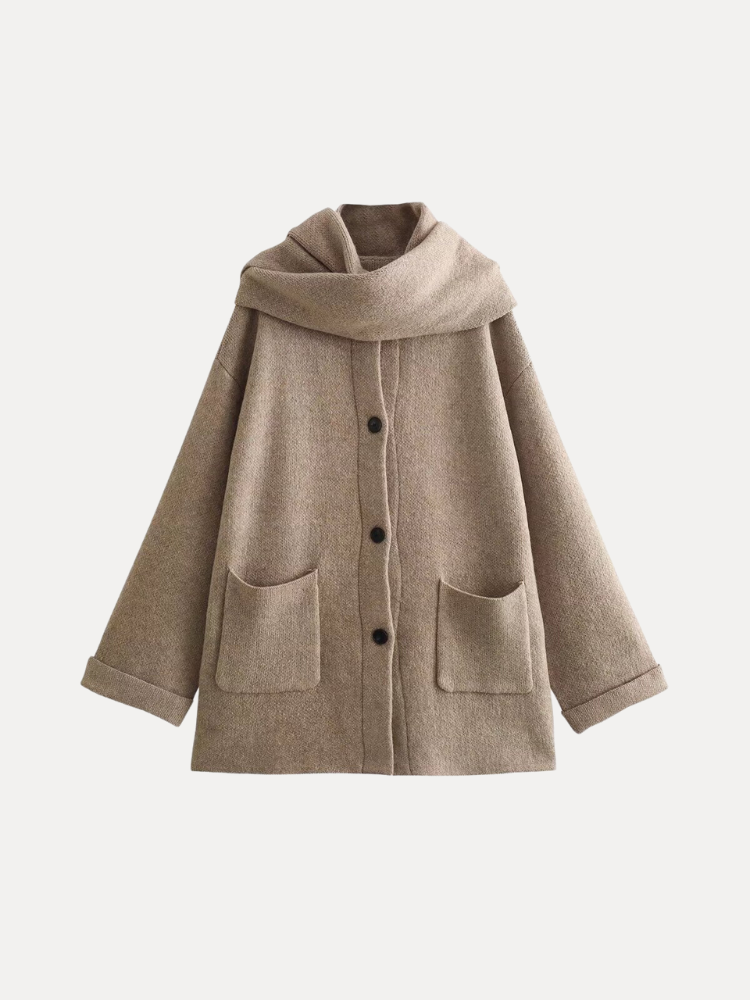 Soft Cardigan Coat with Removable Scarf