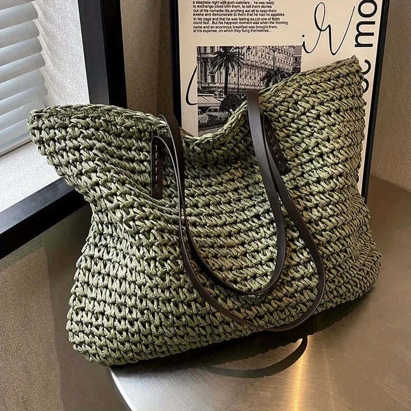 Vara Woven Carrier Tote Bag with Leather Straps