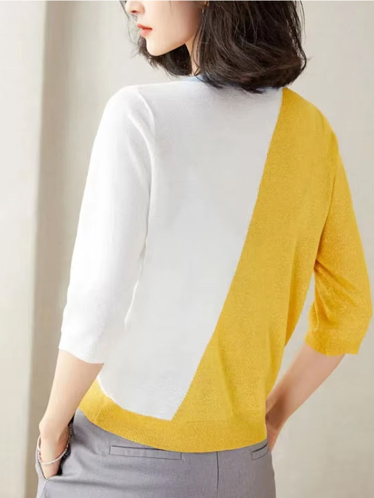 Asymmetrical Contrast Buttoned Cardigan