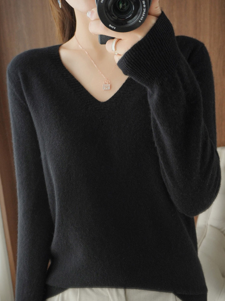 Casual Long Sleeve V-Neck Sweater