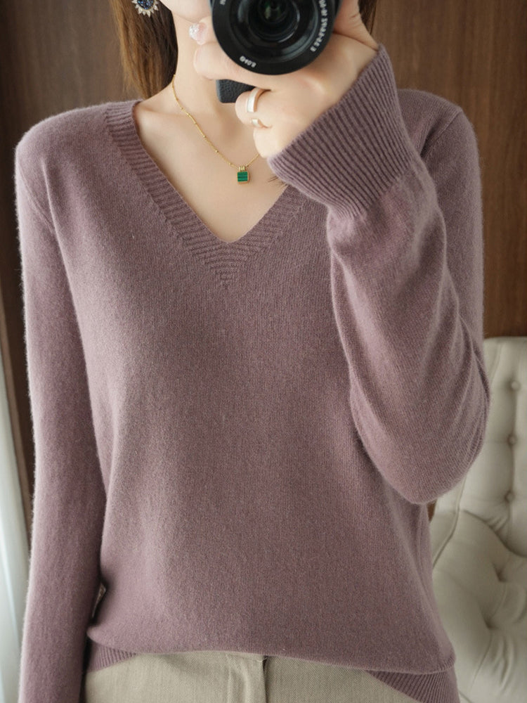 Casual Long Sleeve V-Neck Sweater