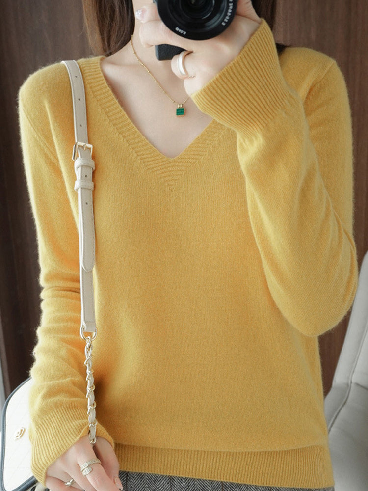 Casual Long Sleeve V-Neck Sweater