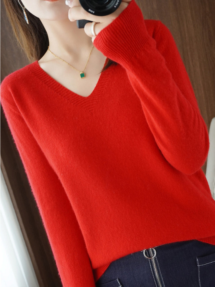 Casual Long Sleeve V-Neck Sweater