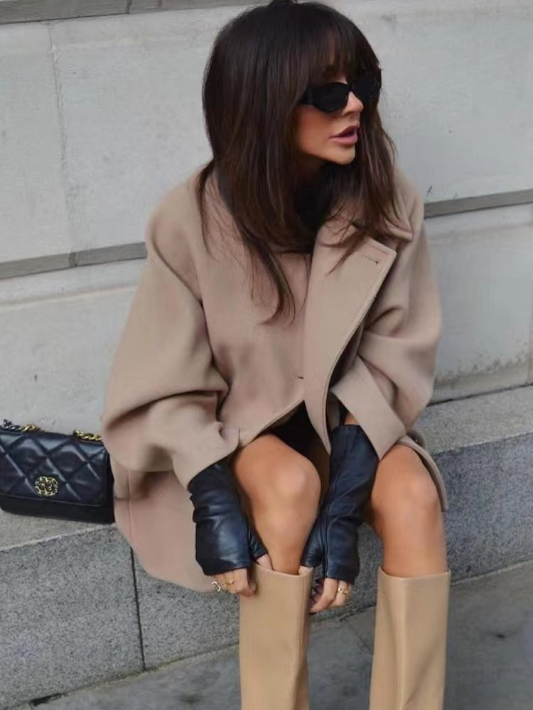 Cropped Oversized Wool Blend Coat