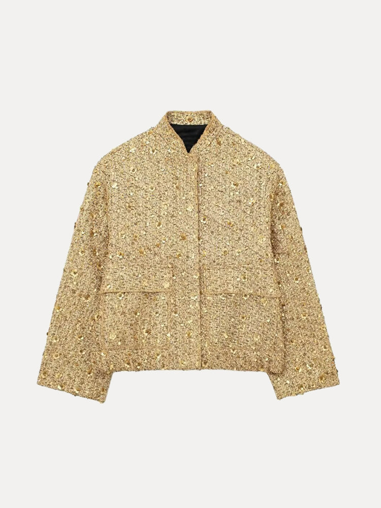 Gold Sequin Bomber Jacket