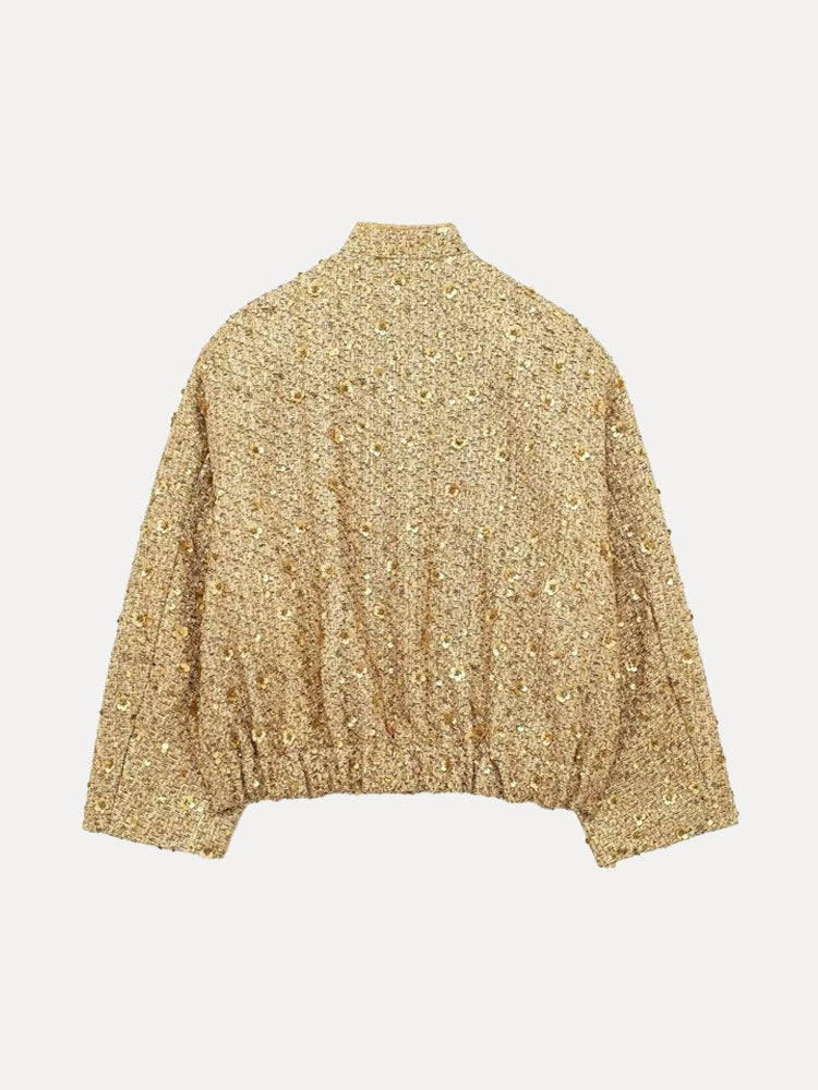 Gold Sequin Bomber Jacket