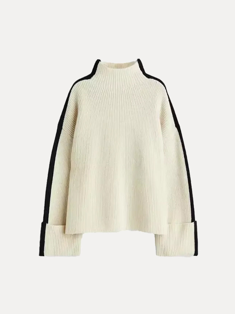 Contrast Loose Pullover Turtleneck Sweater