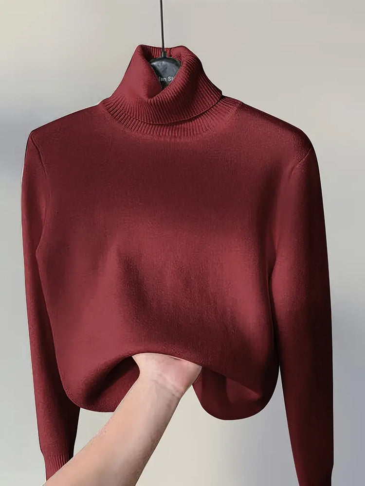 Cozy Womens Solid Turtle Neck Pullover Sweater