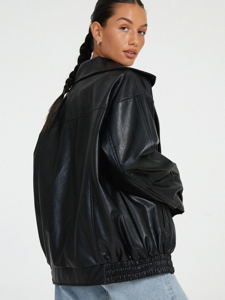 Oversized Drop Shoulder Faux Leather Jacket