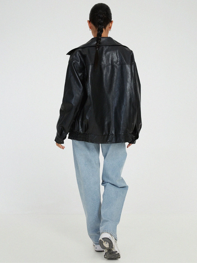 Oversized Drop Shoulder Faux Leather Jacket