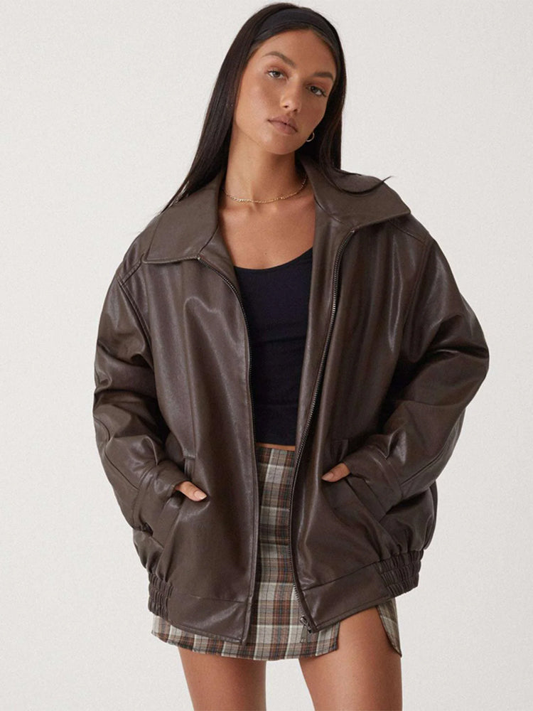 Oversized Drop Shoulder Faux Leather Jacket