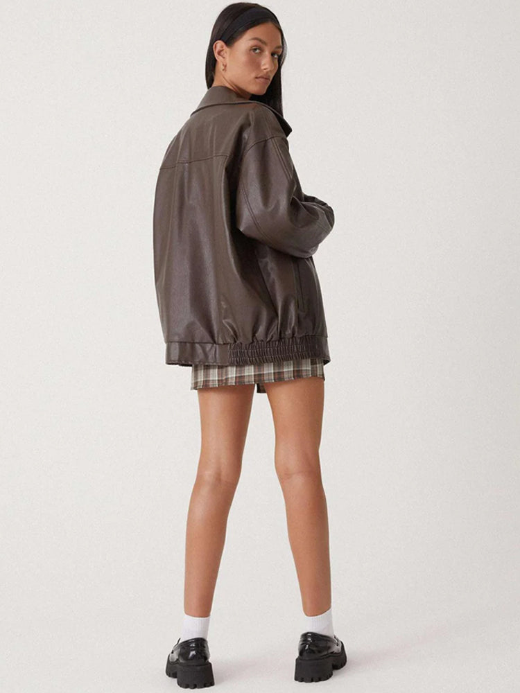 Oversized Drop Shoulder Faux Leather Jacket