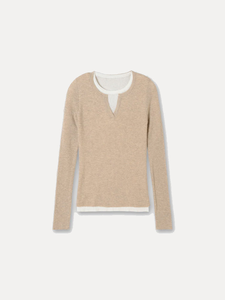 Emelia Wool Round Neck Slim Fit Layered Sweater