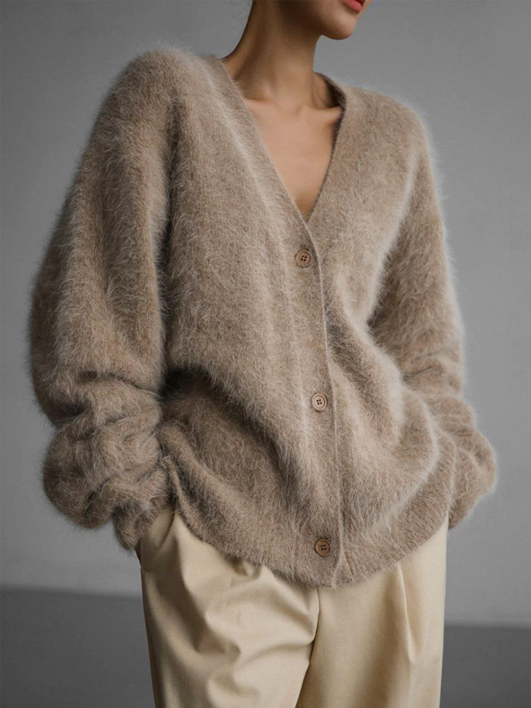 Olivia Faux Mink V-Neck Cardigan