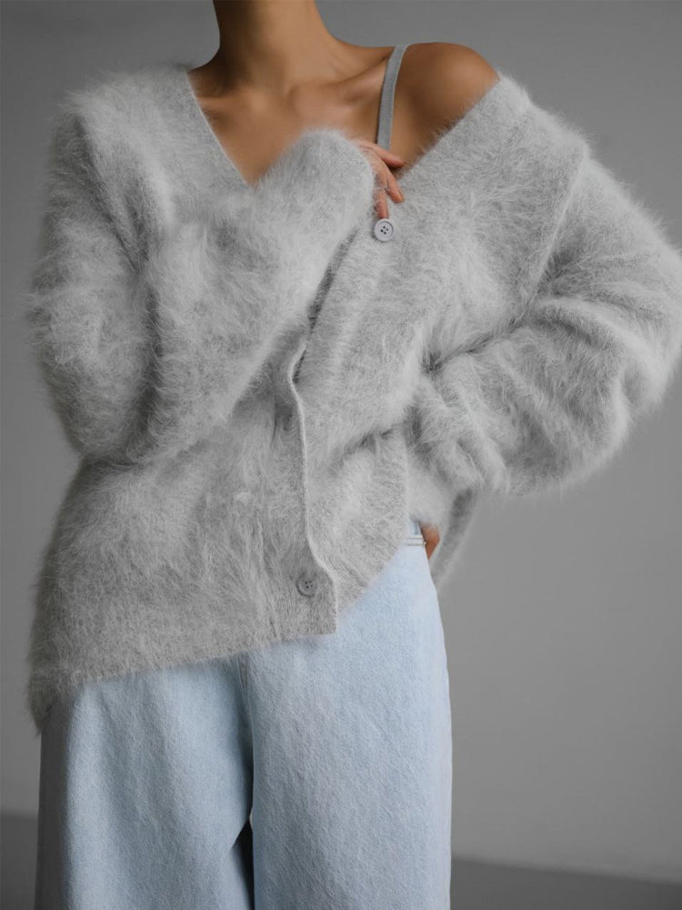 Olivia Faux Mink V-Neck Cardigan