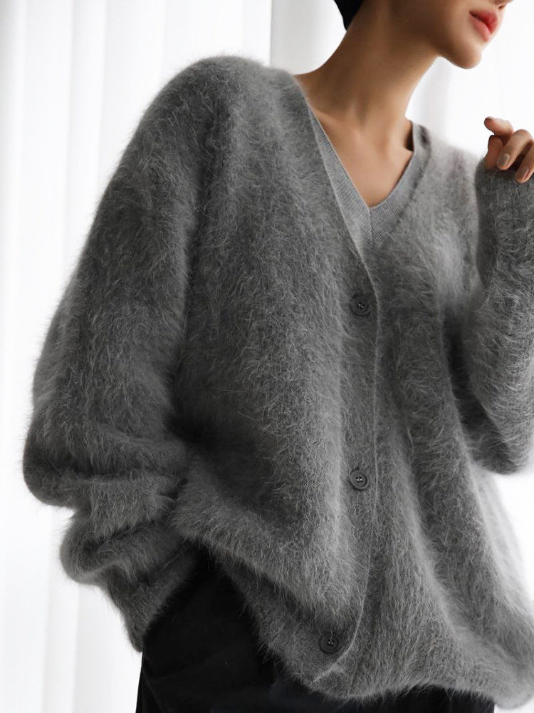 Olivia Faux Mink V-Neck Cardigan