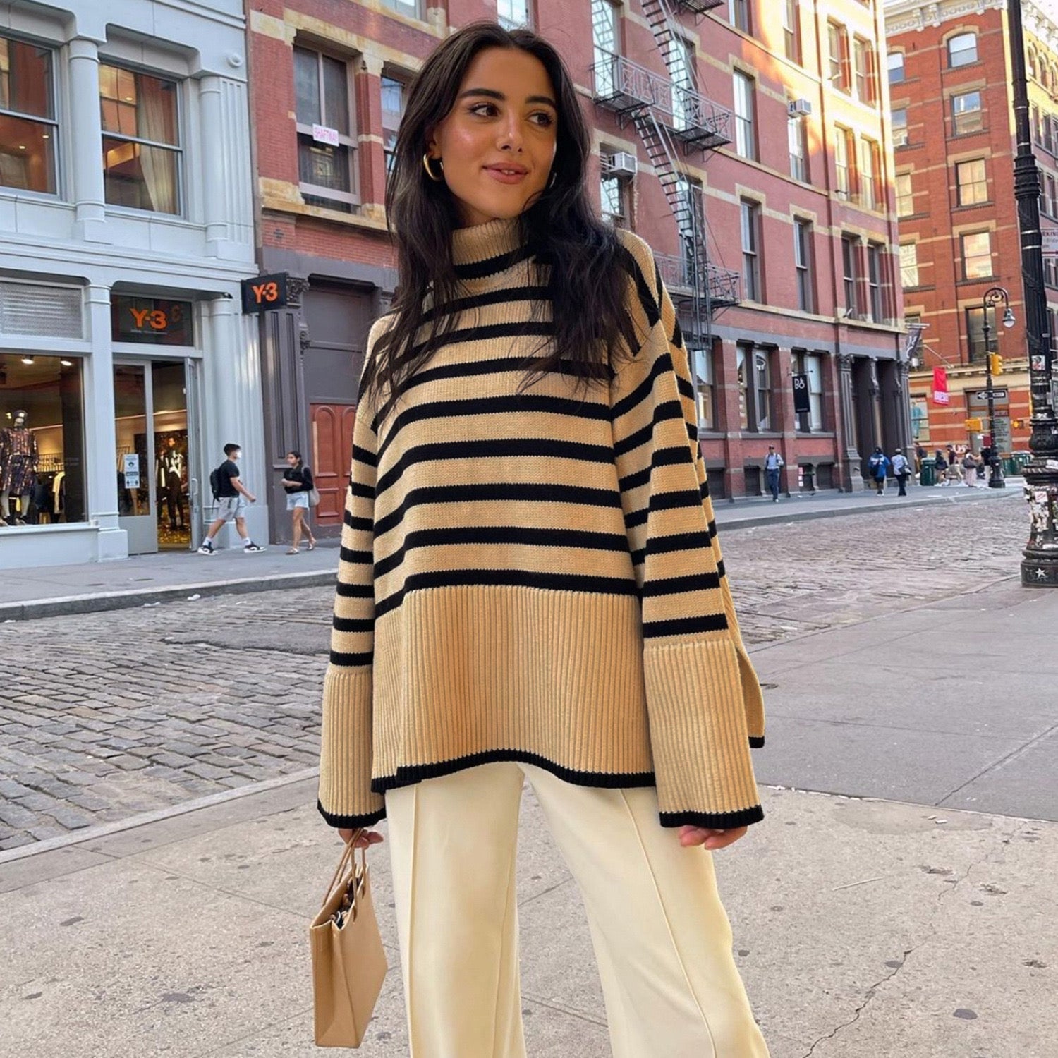 Jenna Striped Split Sweater