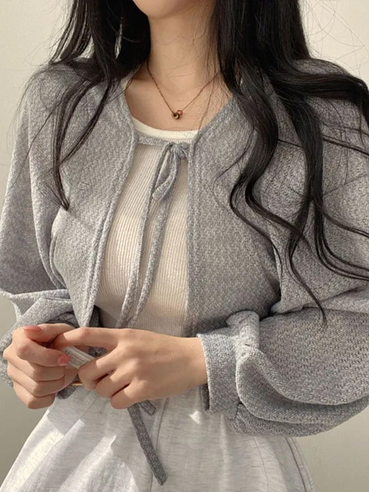 Front-Tie Crossed Cardigan