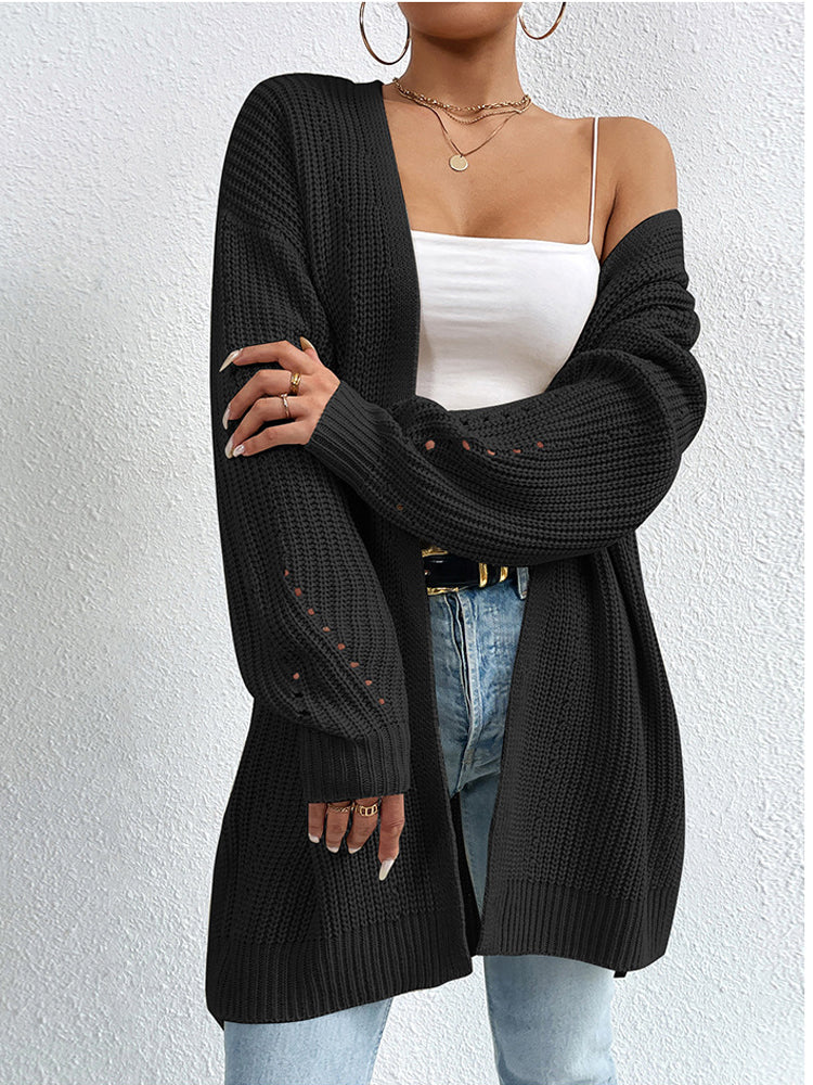 Mid-Length Open-Front Long Cardigan Sweater