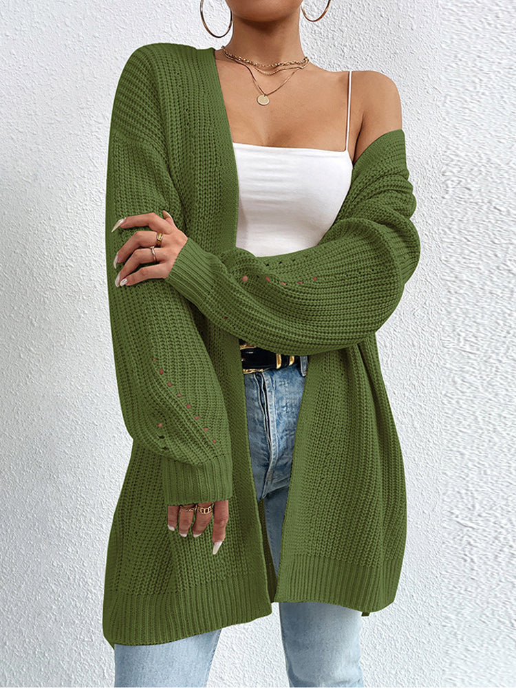 Mid-Length Open-Front Long Cardigan Sweater