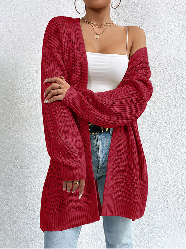 Mid-Length Open-Front Long Cardigan Sweater