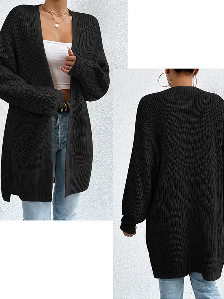 Mid-Length Open-Front Long Cardigan Sweater