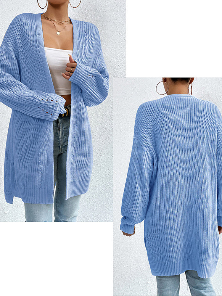 Mid-Length Open-Front Long Cardigan Sweater