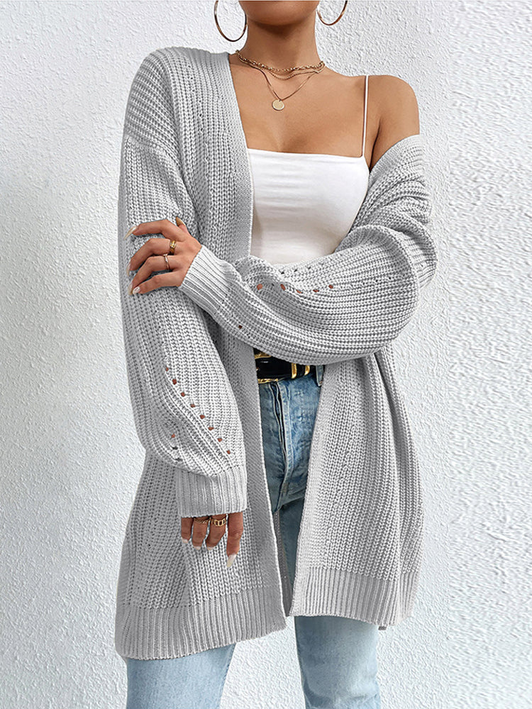 Mid-Length Open-Front Long Cardigan Sweater