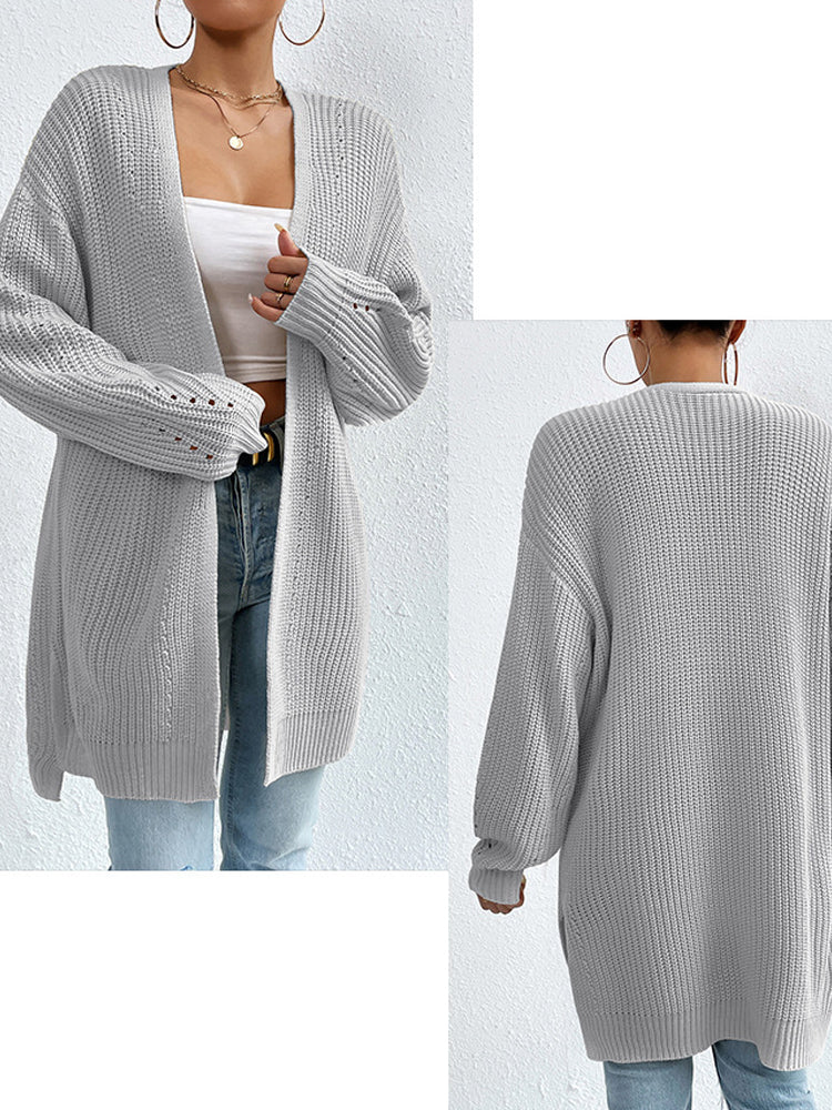 Mid-Length Open-Front Long Cardigan Sweater