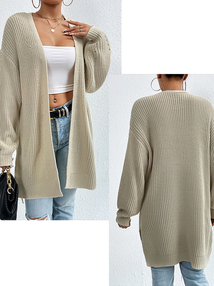 Mid-Length Open-Front Long Cardigan Sweater