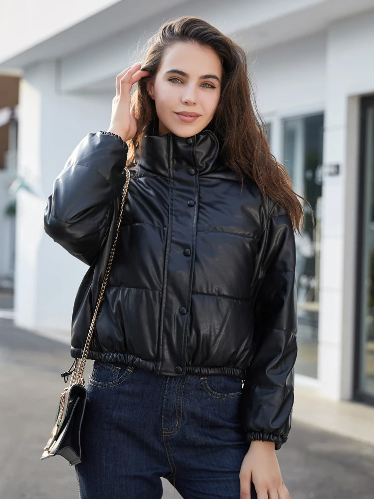 Solara Faux Leather Puffer Jacket