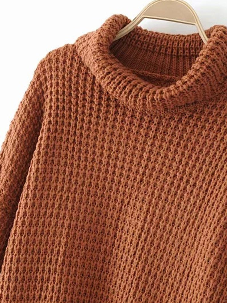 Relaxed Textured Pullover Turtleneck Sweater