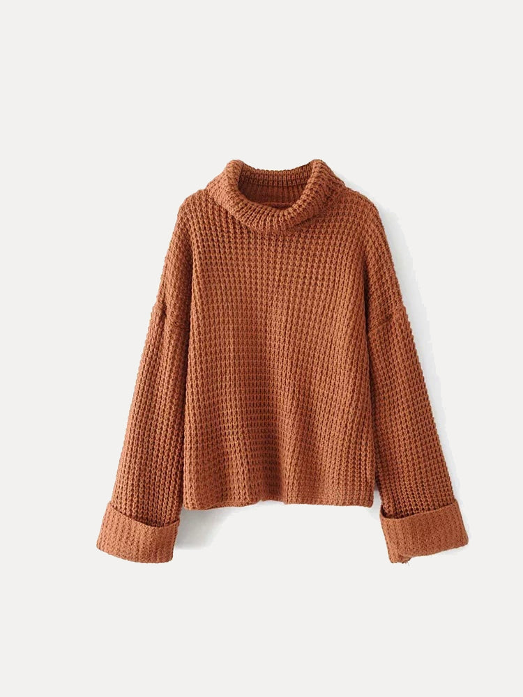 Relaxed Textured Pullover Turtleneck Sweater