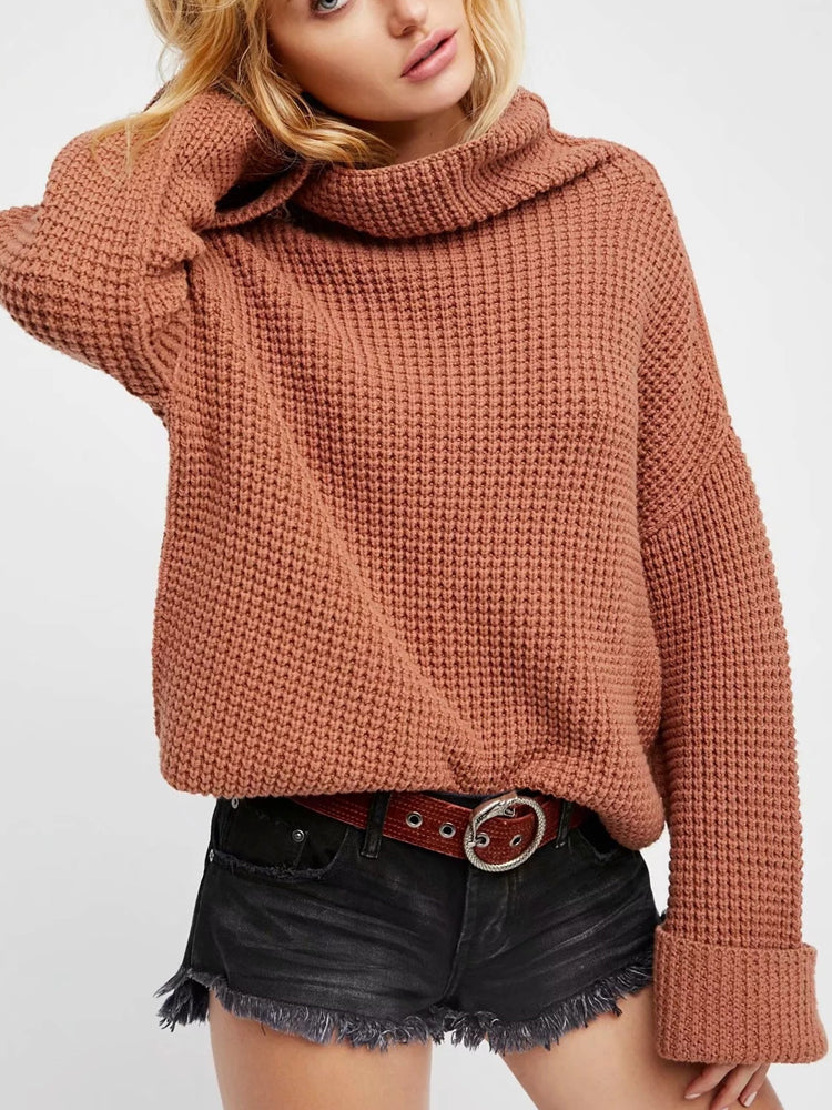 Relaxed Textured Pullover Turtleneck Sweater