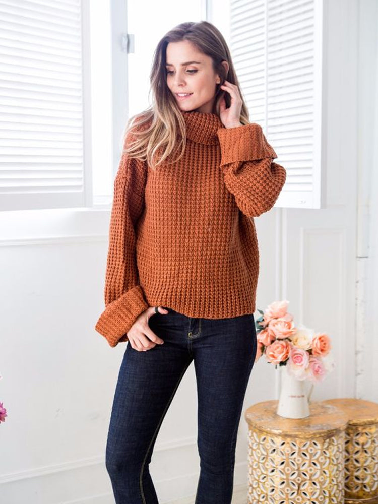 Relaxed Textured Pullover Turtleneck Sweater