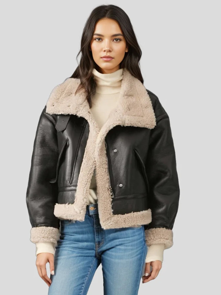 Sherpa Lined Shearling Leather Flight Jacket