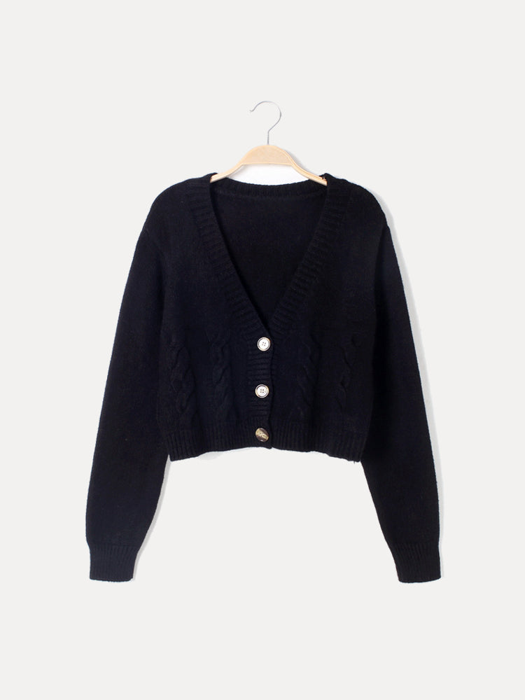 V-Neck Cropped Twist Knit Cardigan