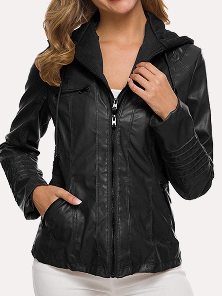 Waterproof Hooded Faux Leather Winter Jacket