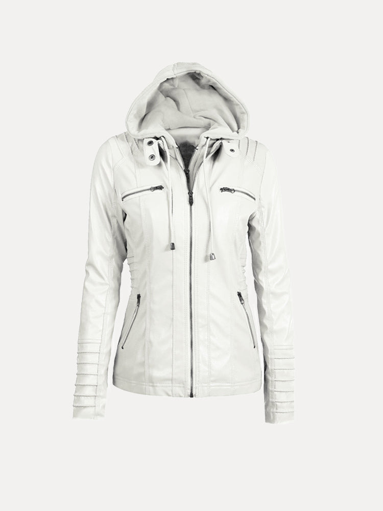 Waterproof Hooded Faux Leather Winter Jacket