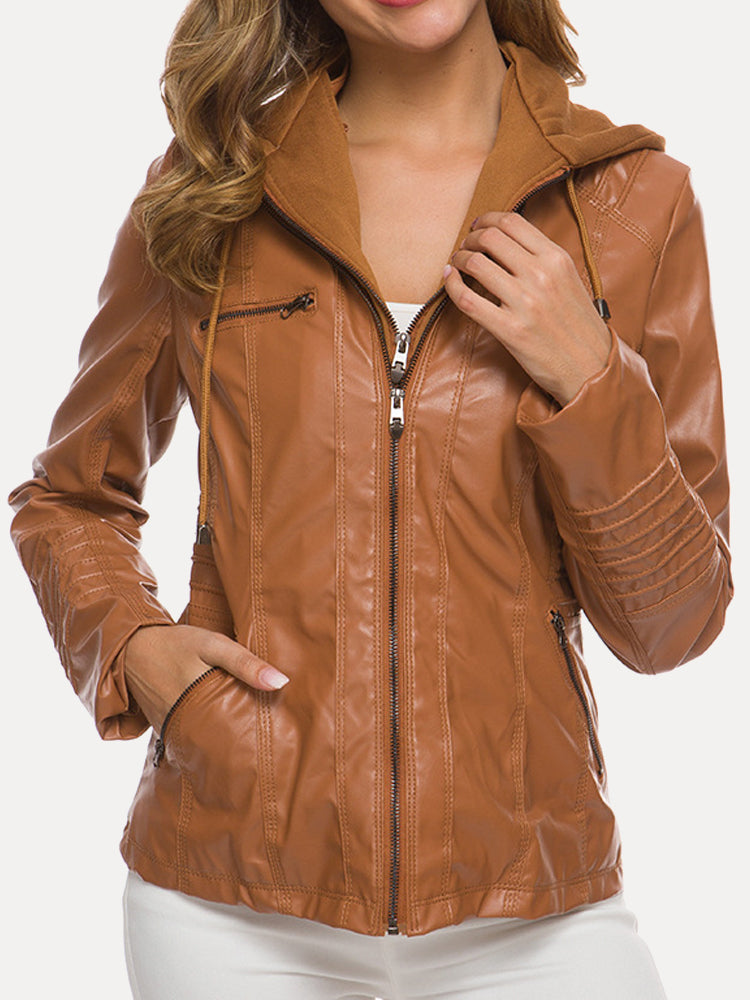 Waterproof Hooded Faux Leather Winter Jacket