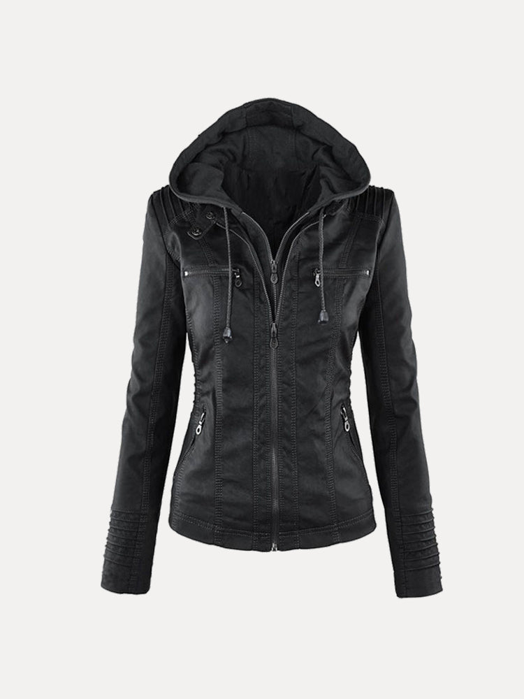 Waterproof Hooded Faux Leather Winter Jacket