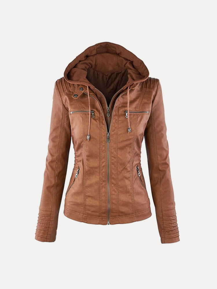 Waterproof Hooded Faux Leather Winter Jacket