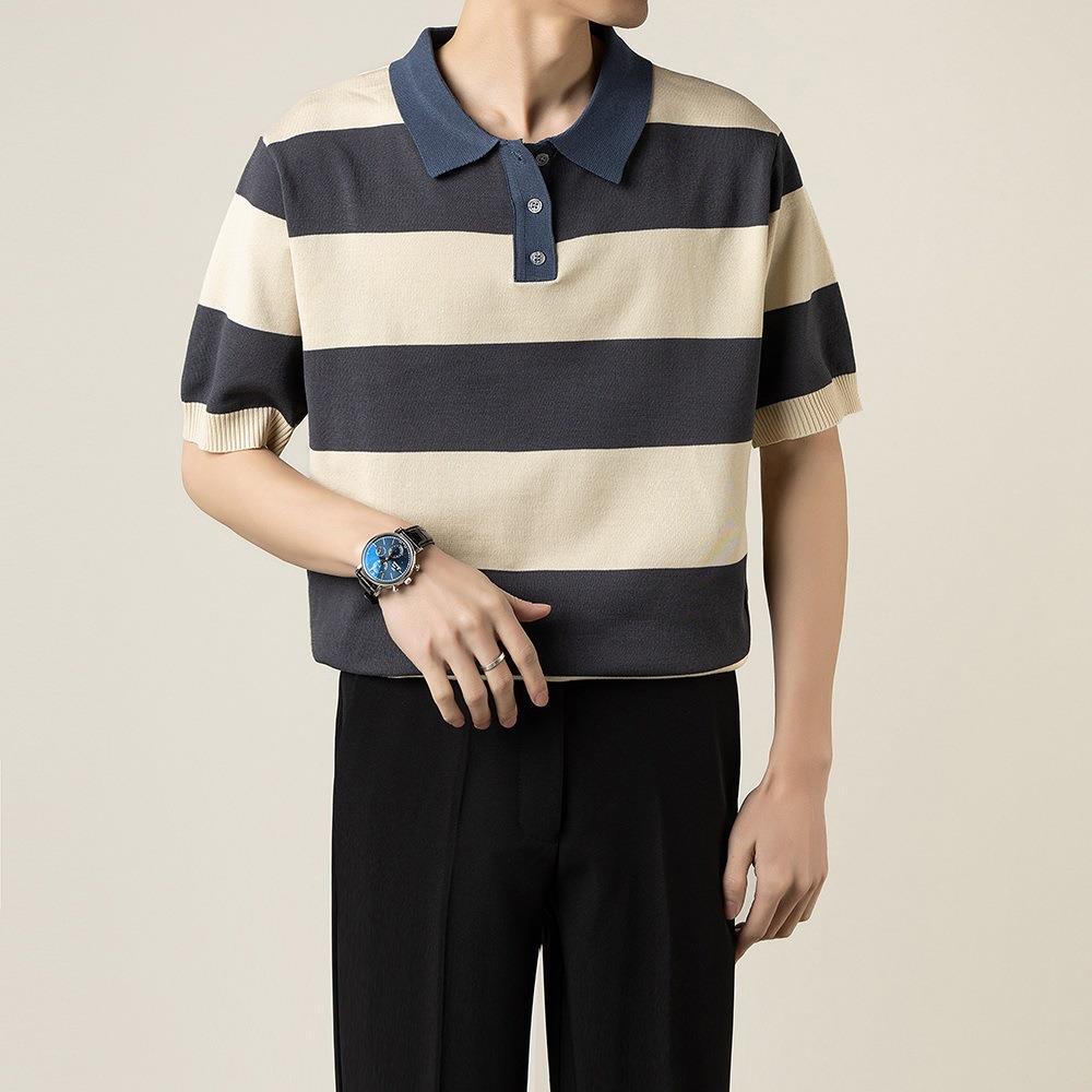 Gerald Casual Striped Knit Polo Shirt